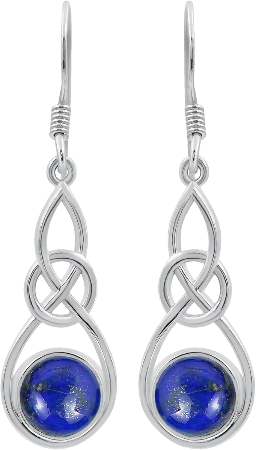 round Shaped Natural Gemstone Earrings for Women, Sterling Silver Celtic Knot Dangle Birthstone Earrings Jewelry Women'S Day Gifts for Mom Wife Sister