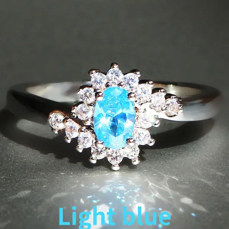 Exquisite Natural Sapphire Gemstones Opal Birthstone Bride Princess Wedding Engagement Strange Ring Size 5 6 7 8 9 10 11