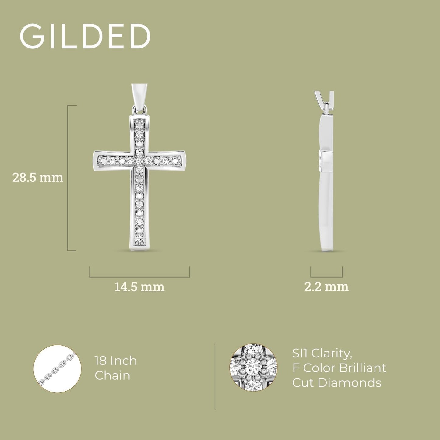 1/10 Ct. T.W. Lab Grown Diamond (SI1 Clarity, F Color) and Sterling Silver Cross Pendant with an 18 Inch Spring Ring Clasp Cable Chain
