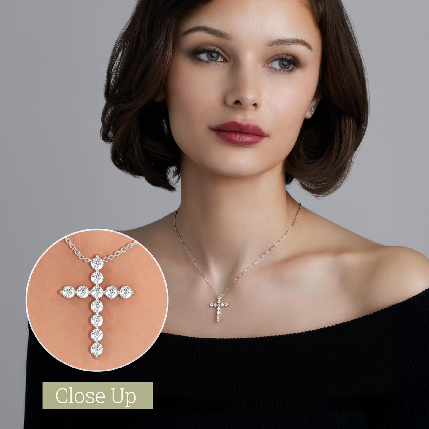 1 Ct. T.W. Lab Grown Diamond (SI1 Clarity, F Color) and Sterling Silver & 14KT Gold Plated Silver Cross Pendant with an 18 Inch Spring Ring Clasp Cable Chain