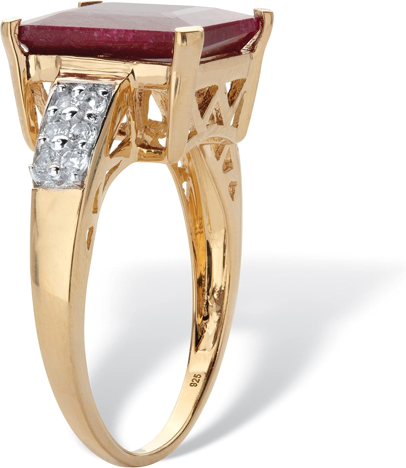14K Gold over Sterling Silver Emerald Genuine Red Ruby and White Topaz Cocktail Ring