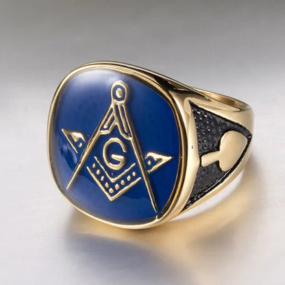 Gold BlueTitanium Steel Freemason Masonic Ring For Men Hip Hop Jewelry Religious Freemasonry Classics Rings Gold