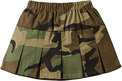 Girl'S Flared Camo Pleated Skirt Elastic High Waist a Line Streetwear Jersey Mini Skirts for Girls