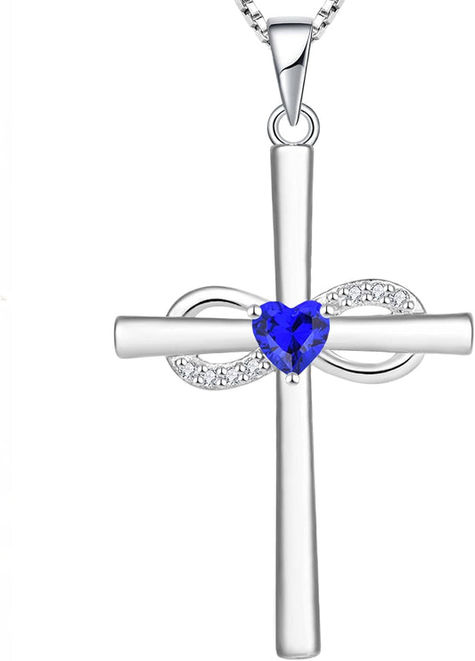 Infinity Cross Necklace Sterling Silver Crucifix Pendant Gemstones Criss Jewelry for Women - WORLD TIME VISITS