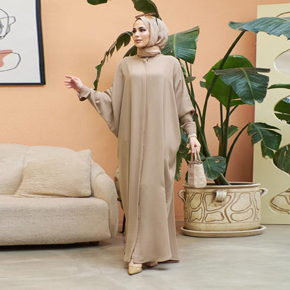 Women'S Muslim Dress Ramadan Abaya Batwing Sleeve Henley Shirt Prayer Kaftan Dubai Islamic Dress - WORLD TIME VISITS