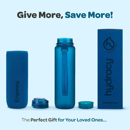 Water Bottle with Time Marker -Large BPA Free Water Bottle & No Sweat Sleeve -Leak Proof Gym Bottle with Fruit Infuser Strainer & Times to Drink -Ideal for Fitness Sports & Outdoors