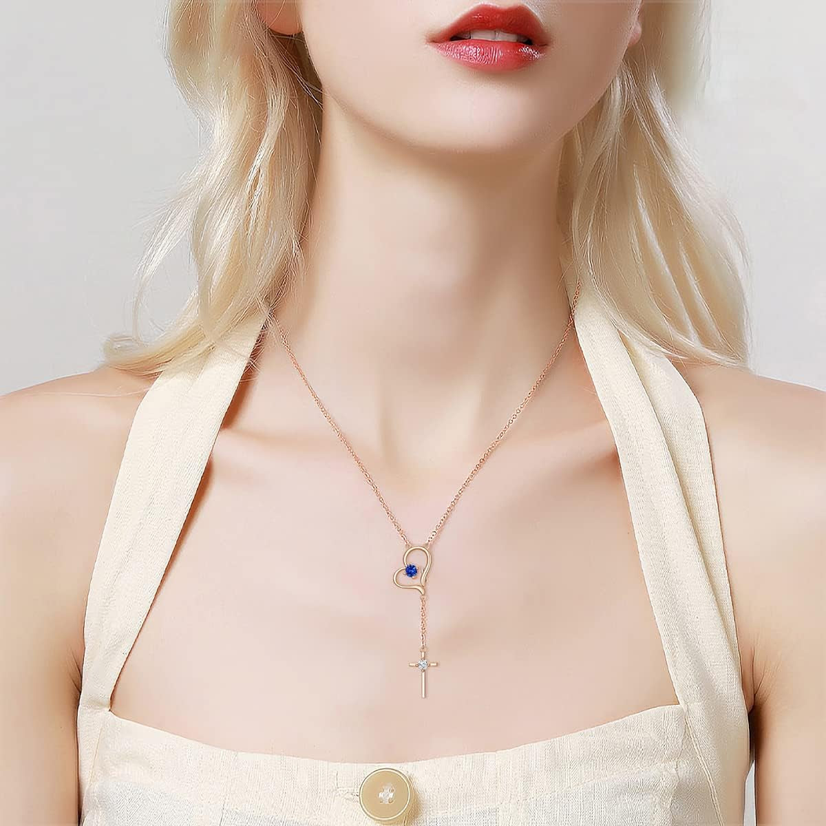 Mother'S Day Gifts Moissanite Heart Necklace for Women S925 Sterling Silver Rose Gold Plated Cross Necklaces with Birthstone for Mom Girlfriend Sisters, Moissanite-Diamond-Heart-Cross-Pendant,9