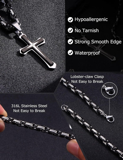 Black 14K Gold Plated 𝐂𝐫𝐨𝐬𝐬 𝐍𝐞𝐜𝐤𝐥𝐚𝐜𝐞 for Men Stainless Steel 𝐁𝐲𝐳𝐚𝐧𝐭𝐢𝐧𝐞 Chain with Cross Pendant Necklace 𝐌𝐞𝐧𝐬 𝐆𝐢𝐟𝐭 22-30Inch