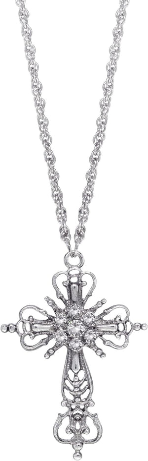 1928 Jewelry Crystal Cross Pendant Necklace for Women 30 Inches