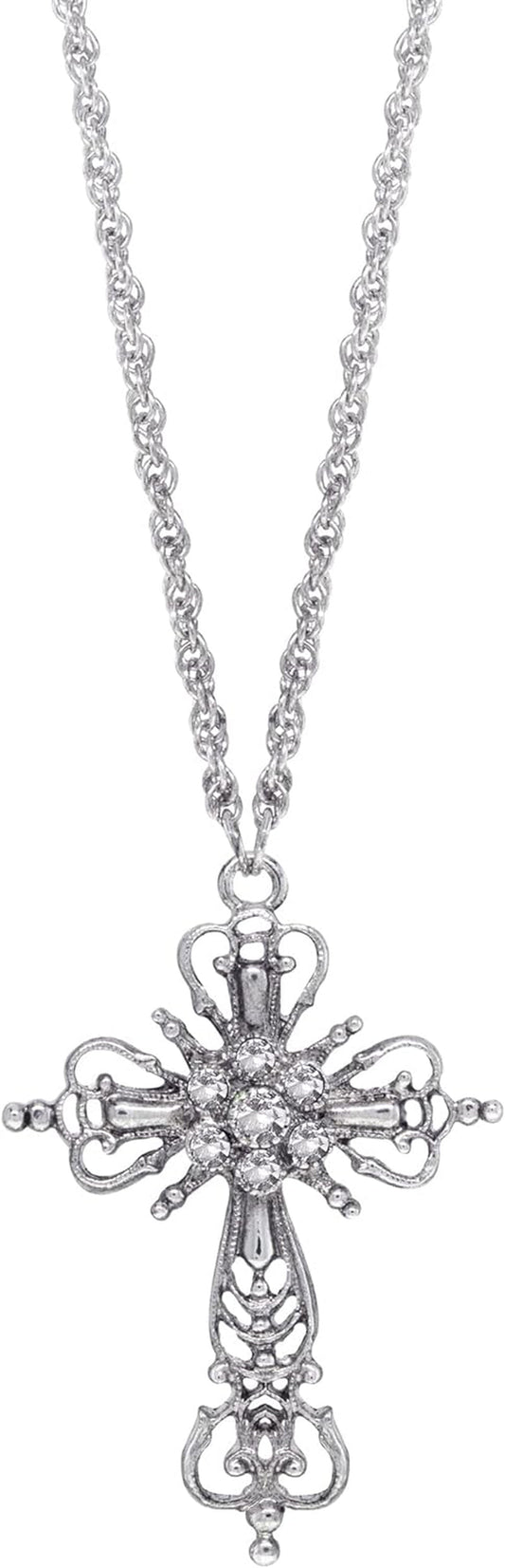1928 Jewelry Crystal Cross Pendant Necklace for Women 30 Inches
