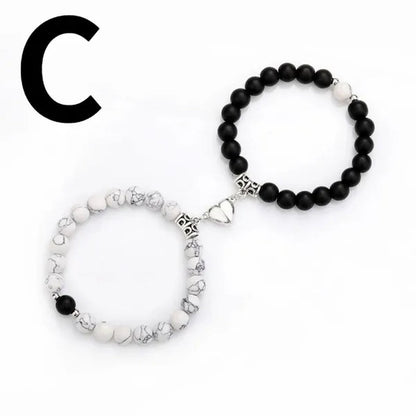 2pcs Delicate Women's White Turquoise Frosted Couple Bracelets Heart Shaped Beads Bracelets Hand Woven Adjustable Bracelets Women's Couple Jewelry Accessories Birthday Party Anniversary Gift