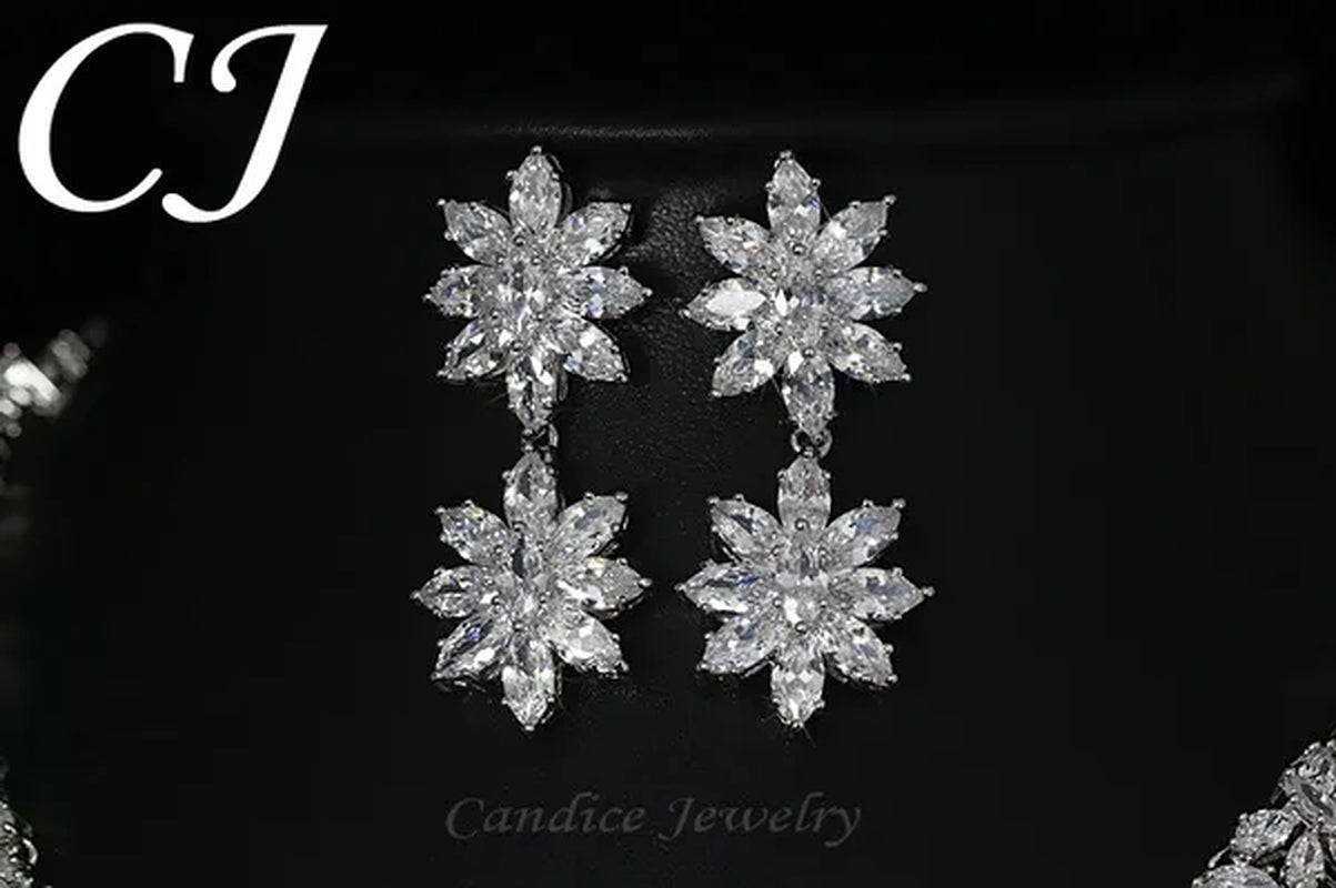 CANDICE Platinum Plated Marquise CZ Stone Wedding Necklace and Earring Bridal Jewelry Sets