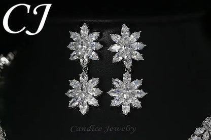CANDICE Platinum Plated Marquise CZ Stone Wedding Necklace and Earring Bridal Jewelry Sets