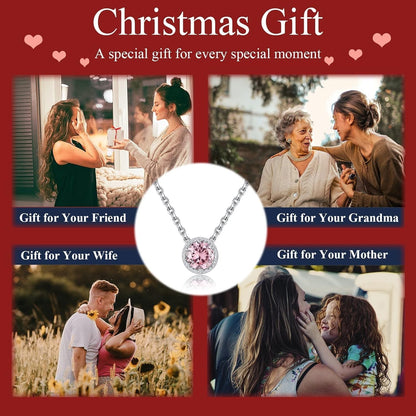 Sterling Silver Dainty Birthstone Pendant Necklace S925 White Gold Tiny Solitaire CZ Pendant Birthday Gift for Women
