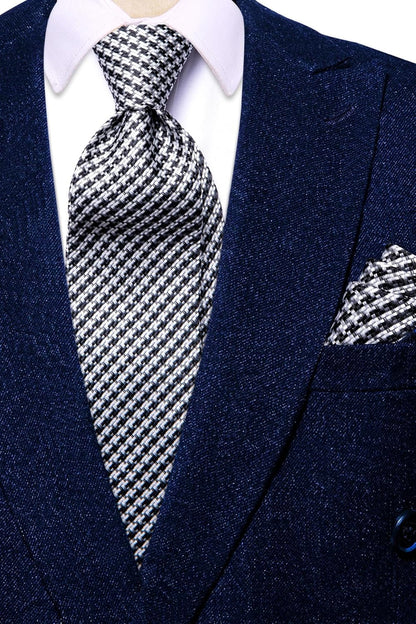 Mens Plaid Ties Classic Paisley Necktie with Handkerchief Cufflinks Set Business Stripe Tie
