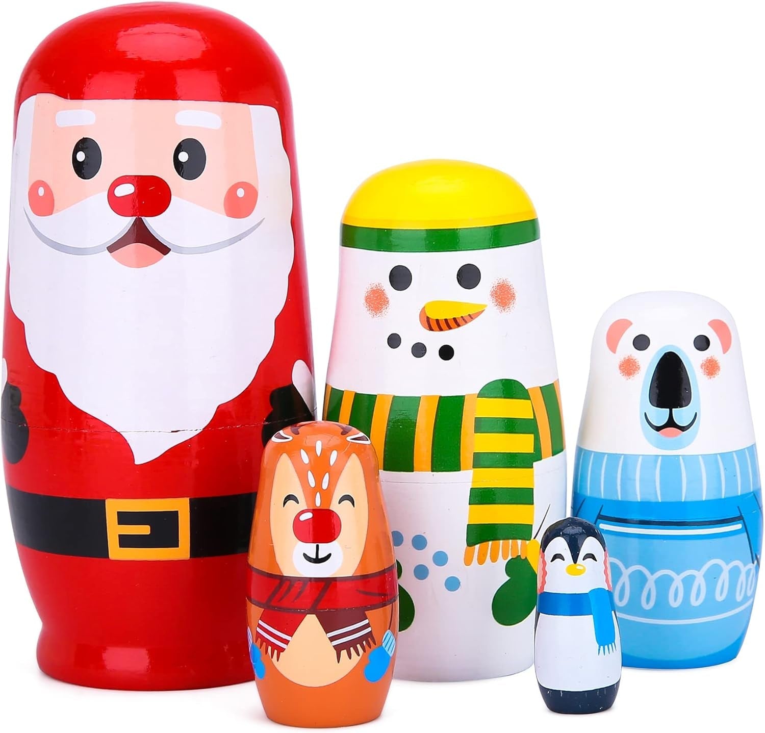 Nesting Dolls Russian Matryoshka Wood Stacking Dolls for Kids Handmade Toys(New Santa) - WORLD TIME VISITS
