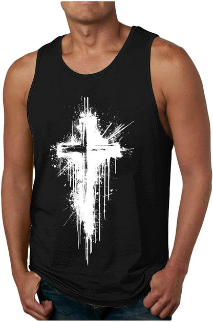 Mens Jesus Sleeveless T-Shirts Muscle Fit Tank Top Faith Christian Cross Bible Graphic Shirts Gym Workout Shirt Tee - WORLD TIME VISITS