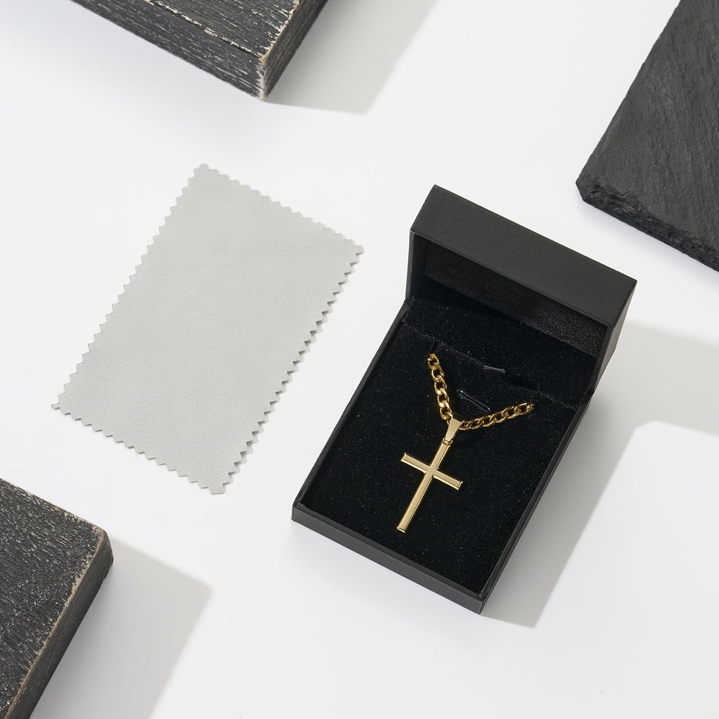 18K Gold over 925 Sterling Silver Cross Necklace for Men/Women, Stainless Steel Cuban/Rope Chain Cross Pendant 18-24 Inch, Religious Jewelry Gifts for Men