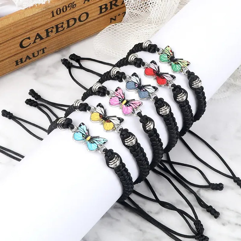 Women Black Woven Rope Bracelet Handmade Multicolor Butterfly Charm Adjustable Bracelets Fashion Friendship Jewelry Girls Gift - WORLD TIME VISITS