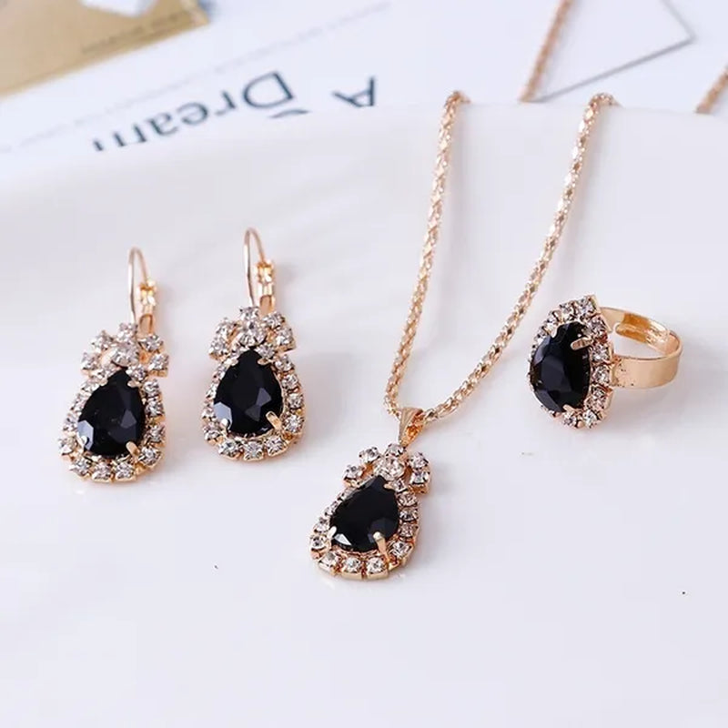 4pcs/set Princess Crown Necklace Set European and American Bridal Engagement Ring Earrings Pendant Exquisite Wedding Jewelry Set