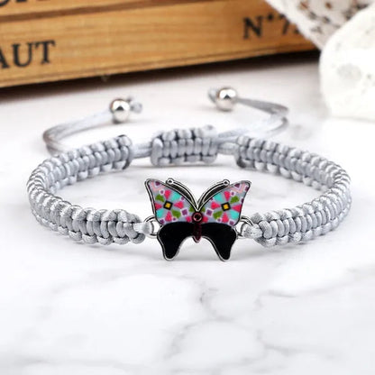 Women Black Woven Rope Bracelet Handmade Multicolor Butterfly Charm Adjustable Bracelets Fashion Friendship Jewelry Girls Gift