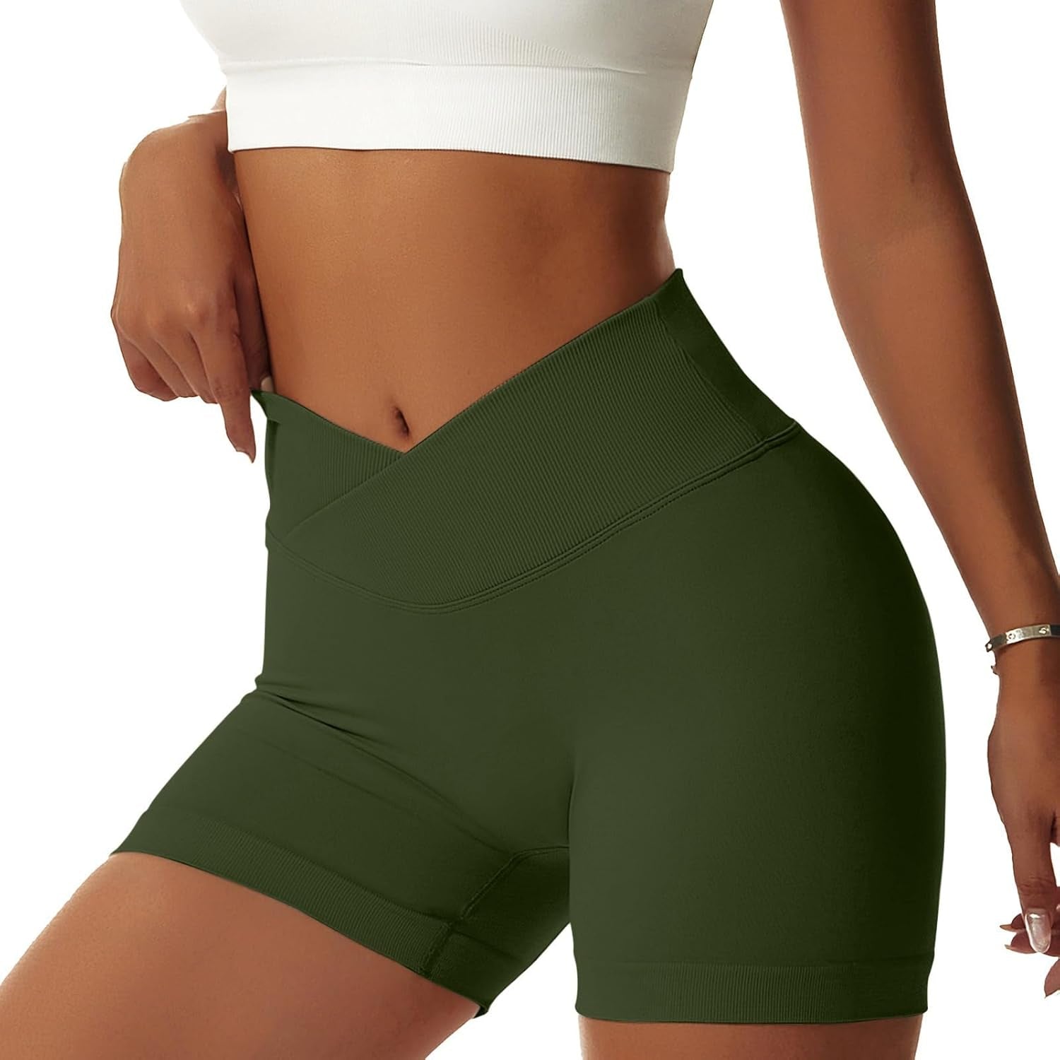 Women'S Workout Gym Shorts Booty V Cross Spandex Yoga Biker Shorts Scrunch Butt High Waisted Athletic Leggings - WORLD TIME VISITS