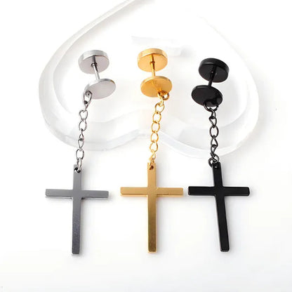 2PCS Stainless Steel Stud Earring Cross round Fake Ear Taper Dumbbell Unisex