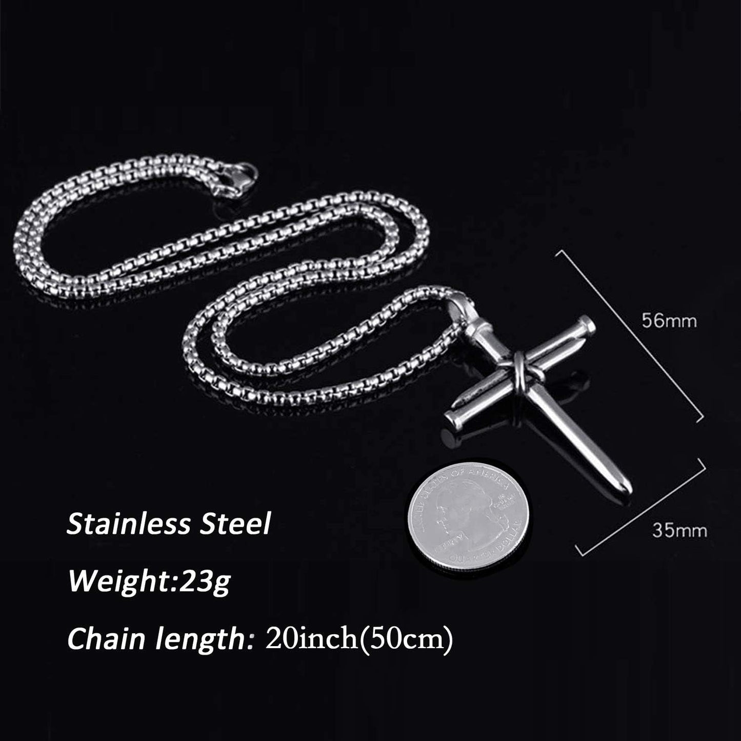 Cross Necklace for Men Cross Pendant STRENGTH Bible Verse Stainless Steel Necklace