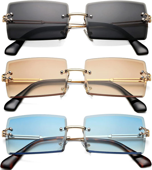 Rectangle Sunglasses for Men/Women Small Rimless Square Shade Eyewear