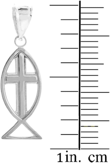 925 Sterling Silver Christian Cross Charm Ichthus Fish Pendant
