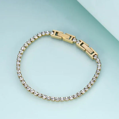 Women's Chain Bracelets 14K Gold Plated Cubic Zirconia Classic Tennis Bracelet Gold Bangle for Lady AD1174