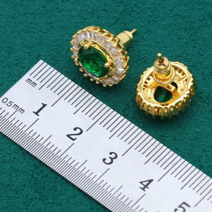 New Arrivals Gold Color Jewelry Sets For Women Wedding Green Zircon Bracelet Earrings Necklace Pendant Open Ring 4PCS