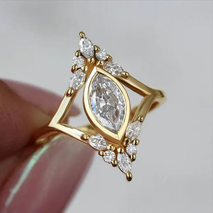 Marquise Diamond Bezel Set Unique Engagement Ring, Vintage Engagement Ring, Marquise Diamond Ring Art Deco , Cluster Diamond Ring, Audrey