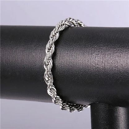 Cool Men Rope Chain Bracelet 6MM 8.3 Inches - 3 Colors Black, Silver, Gold