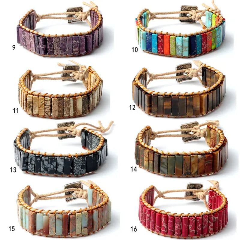 Bohemian Bracelet Tube Natural Emperor Stone Beaded Leather Wrap Chakra Bangles&Bracelets Couples Jewelry the Best Friend Gifts - WORLD TIME VISITS