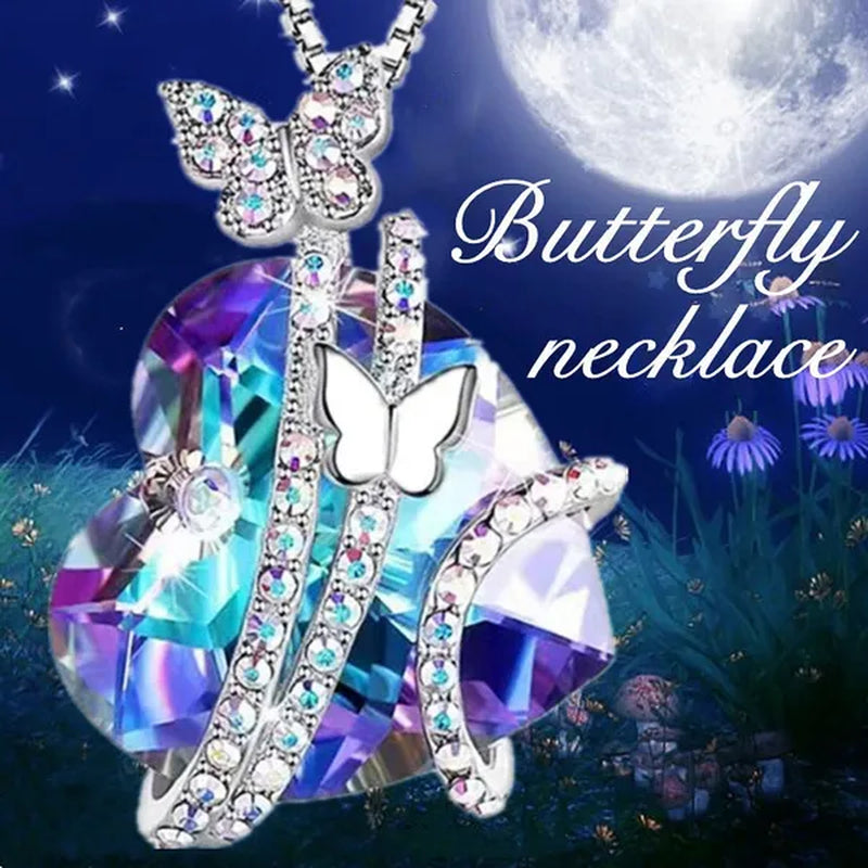 Elegant Fashion Women'S Creative Heart-Shaped Crystal Necklace Rose Necklace Butterfly Necklace Multicolor Love Diamond Flower Pendant Engagement Necklace Women'S Diamond Jewelry Birthday Party Gift Jewelry