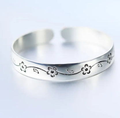 Classical Fashion Women Jewelry 925 Sterling Silver Flower Design Cuff Bangle&Bracelet for Gifts