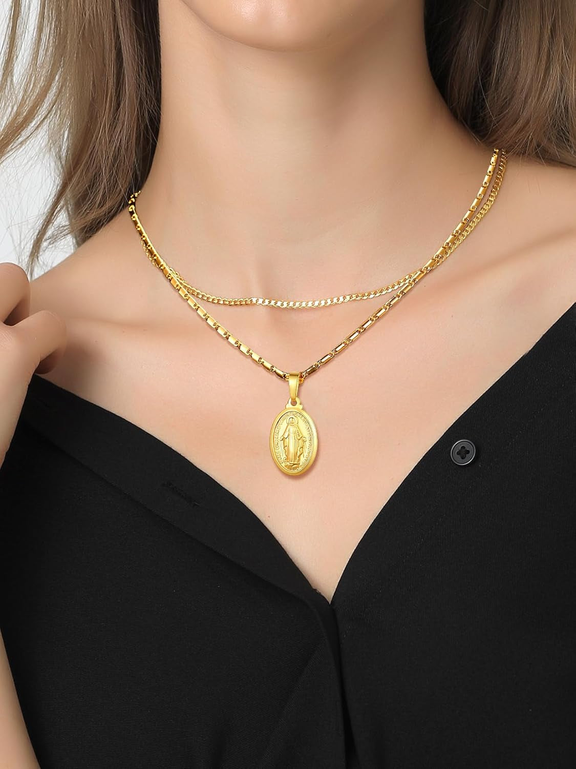 Virgin Mary Necklace 18K Gold Plated Women/Men Christian Jewelry Our Lady of Guadalupe Medal Pendant Mother Mary Necklace - WORLD TIME VISITS