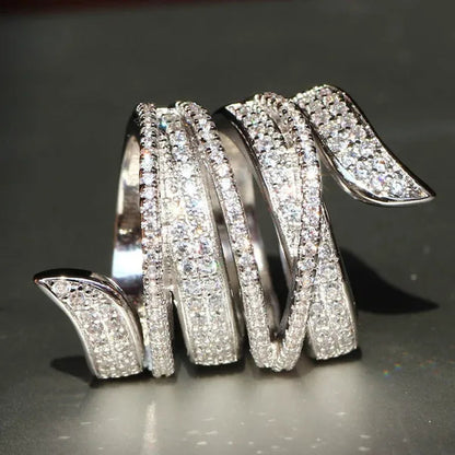 Luxurious  Silver Natural Gemstones White Sapphire Ring Wedding Birthstone Bride Flower Engagement Ellipse Leaves Ring Jewelry Size 6 7 8 9 10