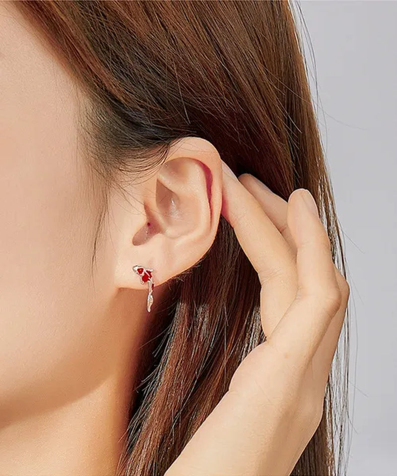 2020 Lucky Koi 925 Sterling Silver Red Enamel White Gold Plated Earrings for Women's Valentine Fashion Jewelry Gift