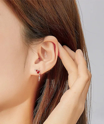 2020 Lucky Koi 925 Sterling Silver Red Enamel White Gold Plated Earrings for Women's Valentine Fashion Jewelry Gift