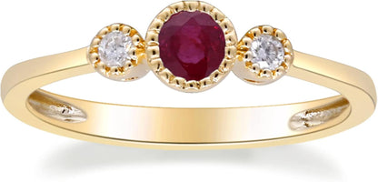 10K Yellow Gold Mozambique Ruby & Diamond Ring for Women - Ethically Sourced, Halo Setting, 0.33 Carat Ruby, 0.14 Carat Diamonds