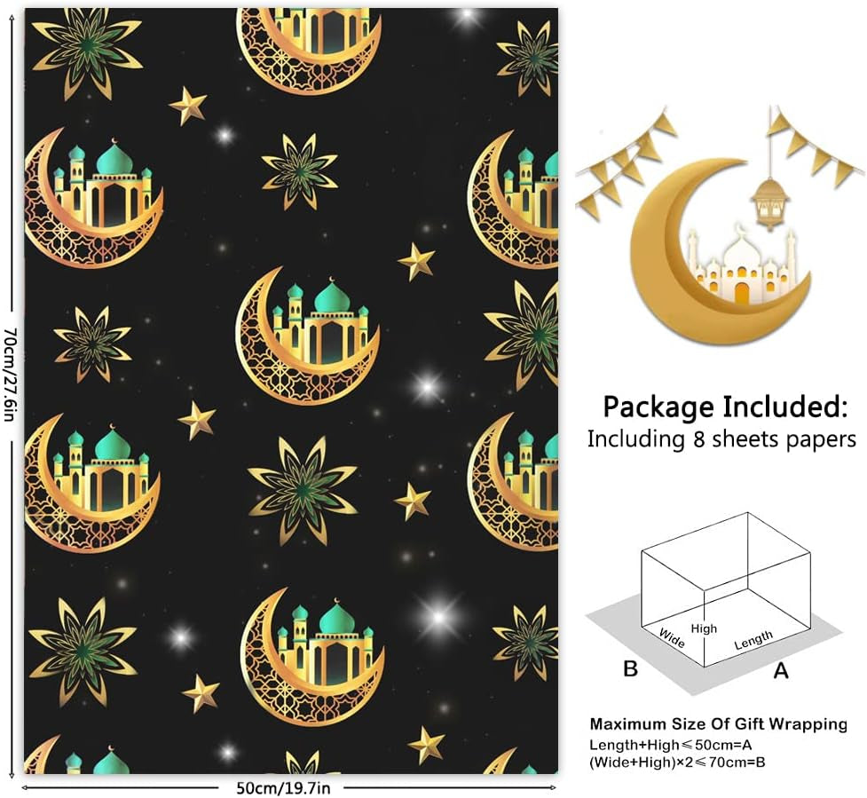 8 Pieces Eid Gift Wrapping Paper Ramadan Wrapping Paper, Moon Mosque Eid Mubarak Gift Wra in 4 Designs for Islam Kids Women Men Holiday Birthday Baby Shower Celebration Party Gift Wrap DIY Craft - WORLD TIME VISITS