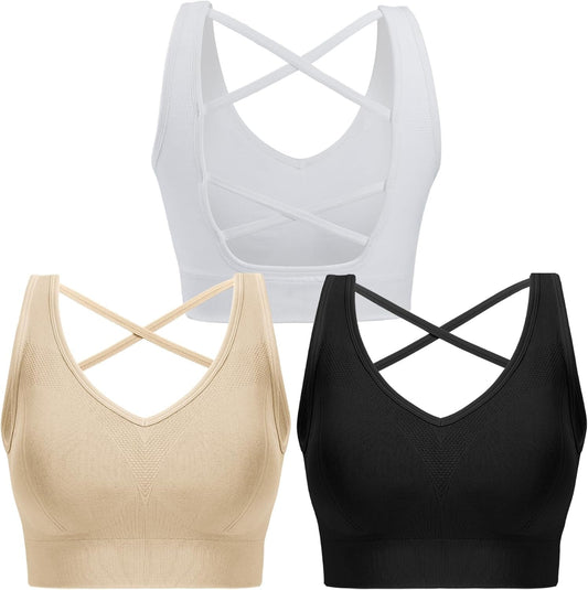 Sports Bras for Women Padded High Impact Seamless Criss Cross Back Workout Tops Gym Activewear Bra - WORLD TIME VISITS