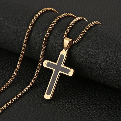 Inlaid Carbon Fiber Cross Pendant for Men High Polished Stainless Steel Cross Pendant Christian Faith Jewelry Gift