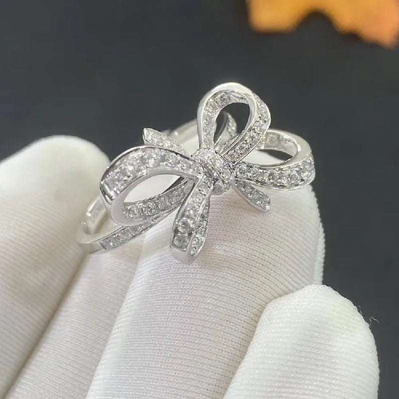 Exquisite Bow Ring Inlaid Bling Cubic Zirconia Female Wedding Party Fashion Luxury Finger Accessories Fancy Birthday Gift Jewelry