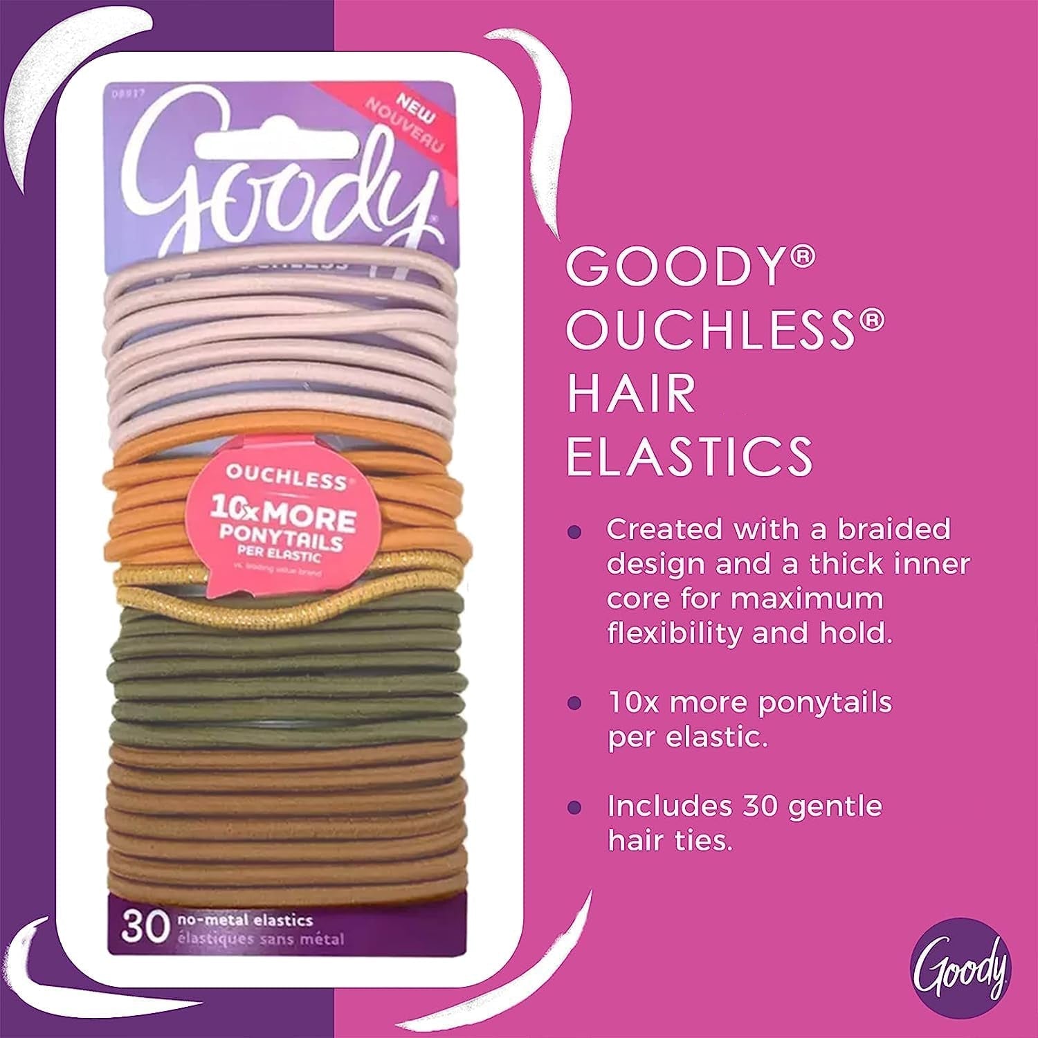Womens Ouchless Braided Elastics Ties - 30 Count, Primal Neutrals - 4MM for Medium Hair - Pain-Free Hair Accessories for Women Perfect for Long Lasting Braids, Ponytails and More - WORLD TIME VISITS