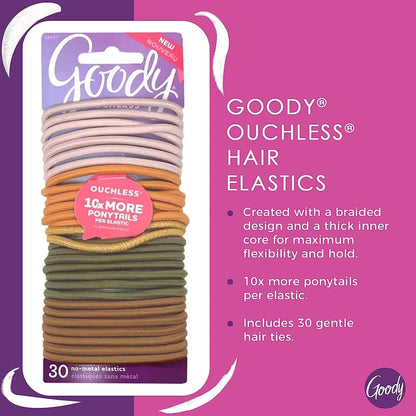 Womens Ouchless Braided Elastics Ties - 30 Count, Primal Neutrals - 4MM for Medium Hair - Pain-Free Hair Accessories for Women Perfect for Long Lasting Braids, Ponytails and More - WORLD TIME VISITS