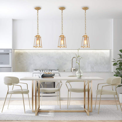 Gold Pendant Lighting for Kitchen Island, Hanging Brass Light Fixtures with Seeded Glass for Dining Room, Foyer