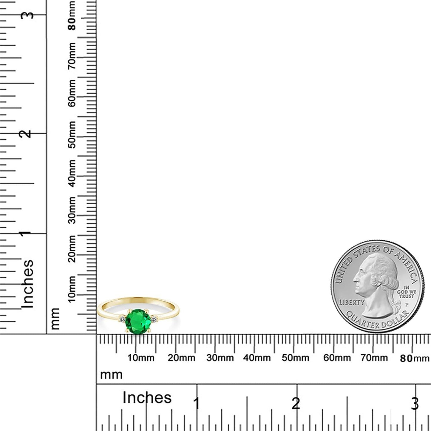 10K Yellow Gold Green Nano Emerald and White Diamond Solitaire Engagement Ring for Women (0.80 Cttw, round 6MM, Gemstone May Birthstone, Available in Size 5,6,7,8,9)